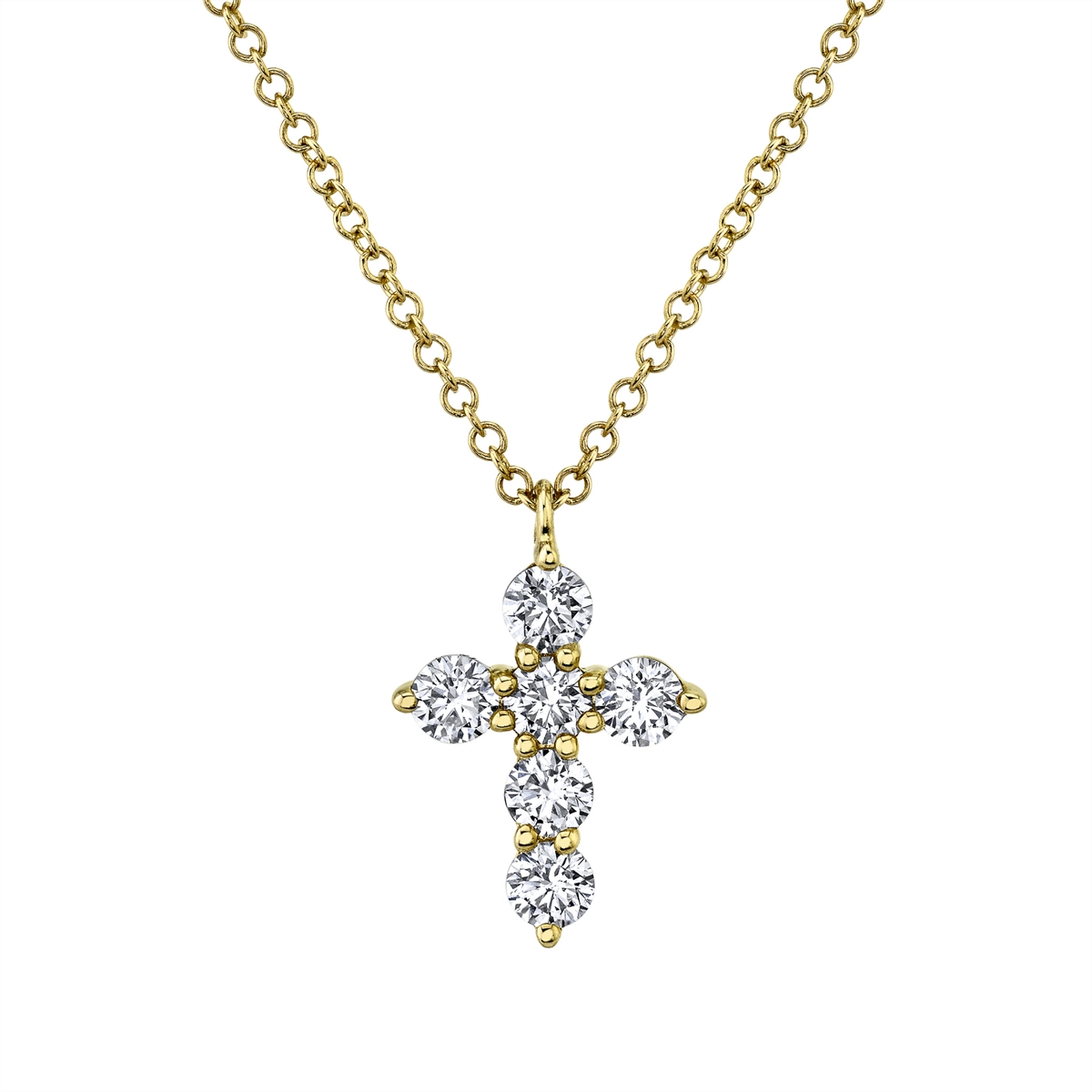 14K Yellow Gold Diamond Cross Necklace