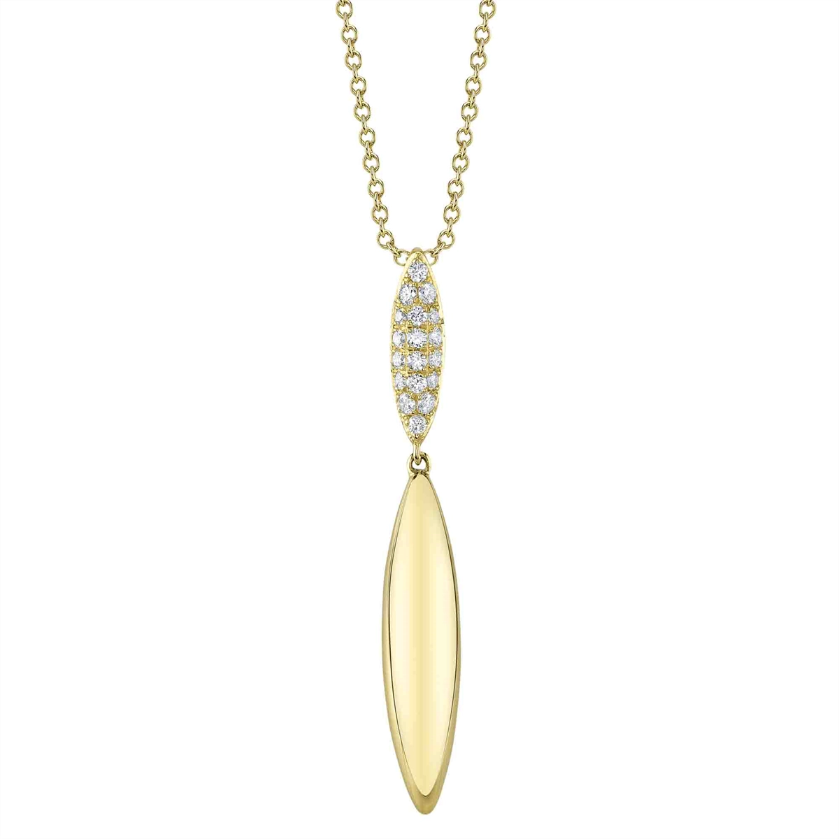 14K Yellow Gold Diamond Elongated Oval Drop Pendant Necklace