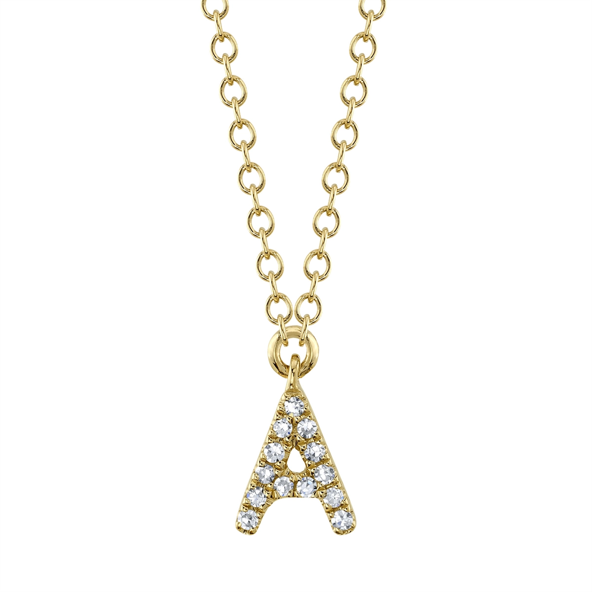 14K Yellow Gold Diamond Initial A Necklace, 15-18 inch