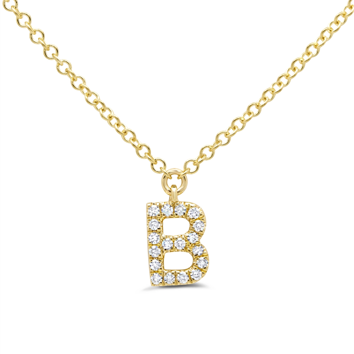 14K Yellow Gold Diamond Initial B Necklace, 15-18 inch