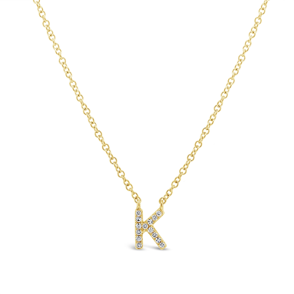 14K Yellow Gold Diamond Initial K Necklace, 15-18 inch