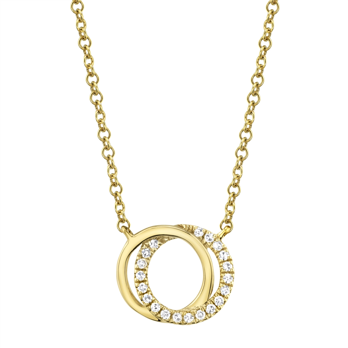 14K Yellow Gold Diamond Interlocking Circles Necklace