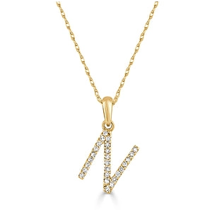 14K Yellow Gold Diamond N Initial Pendant Necklace