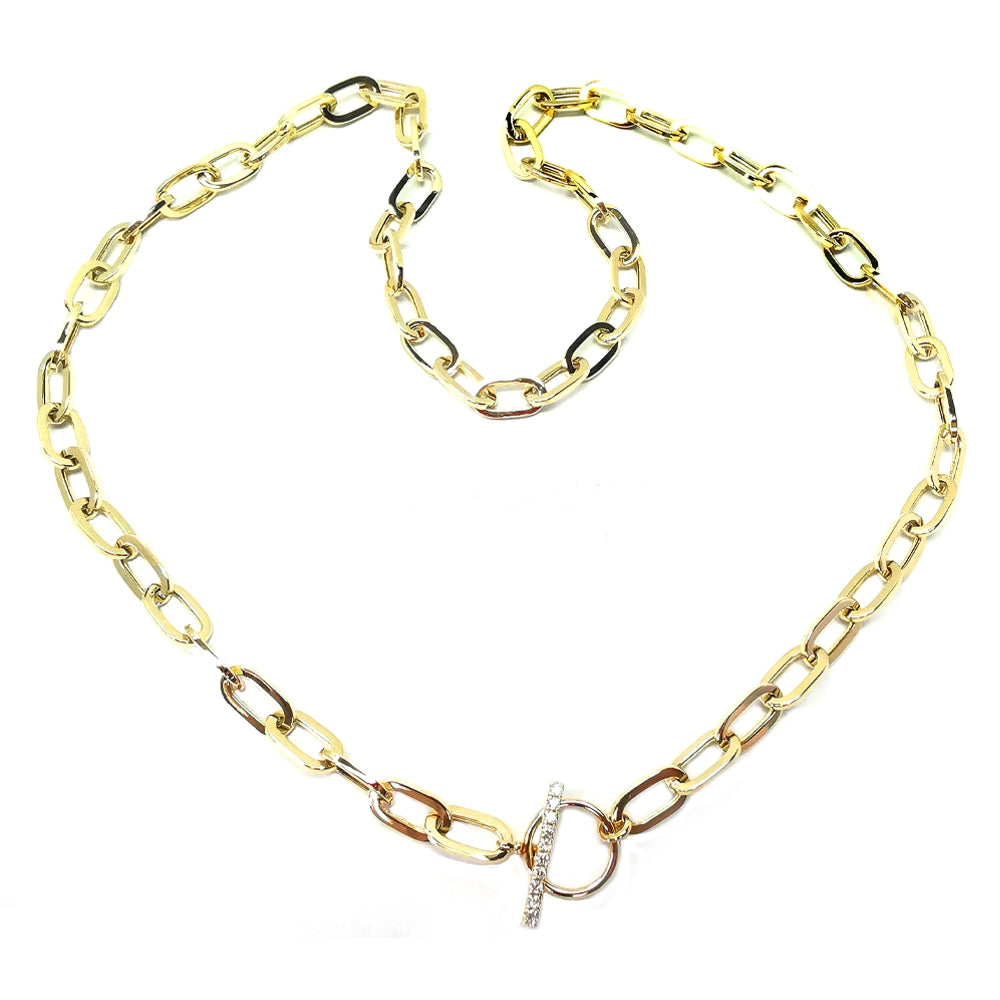 14K Yellow Gold Diamond Paper Clip Link Necklace