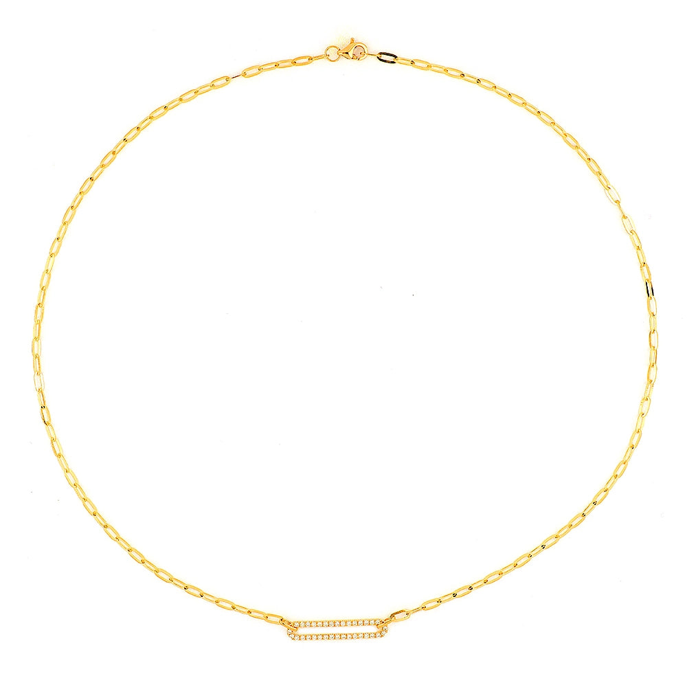 14K Yellow Gold Diamond Paper Clip Link Necklace