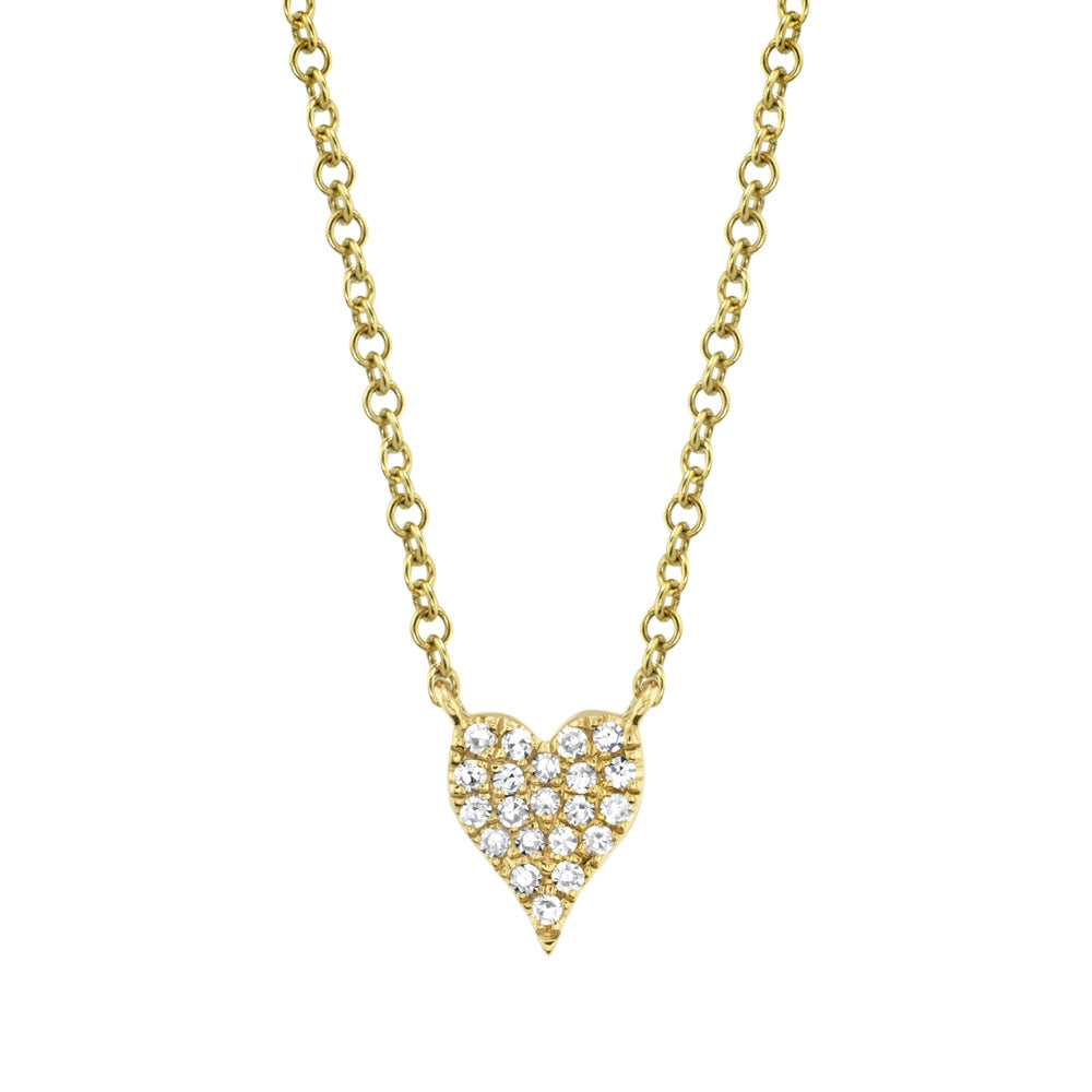 14K Yellow Gold Diamond Pave Heart Pendant Necklace