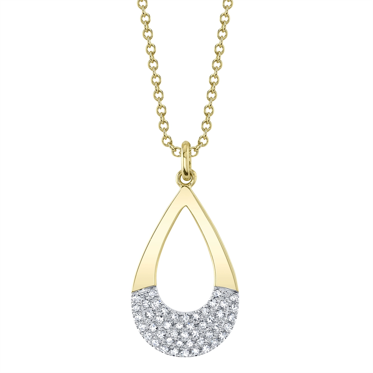 14K Yellow Gold Diamond Pave Pendant Necklace