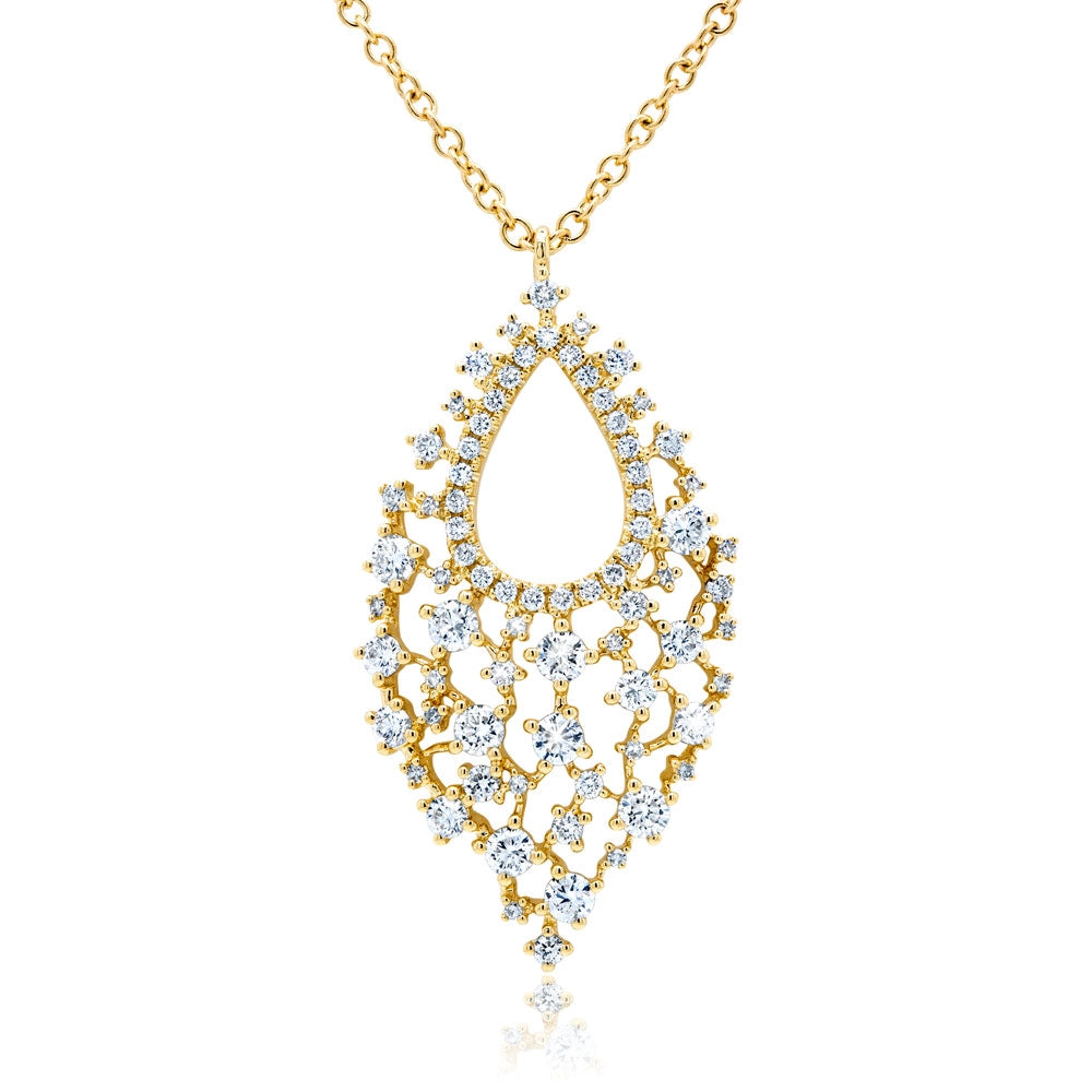 14K Yellow Gold Diamond Pear Cluster Pendant Necklace