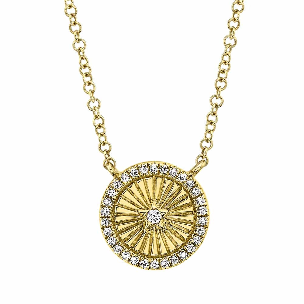 14K Yellow Gold Diamond Star Circle Necklace