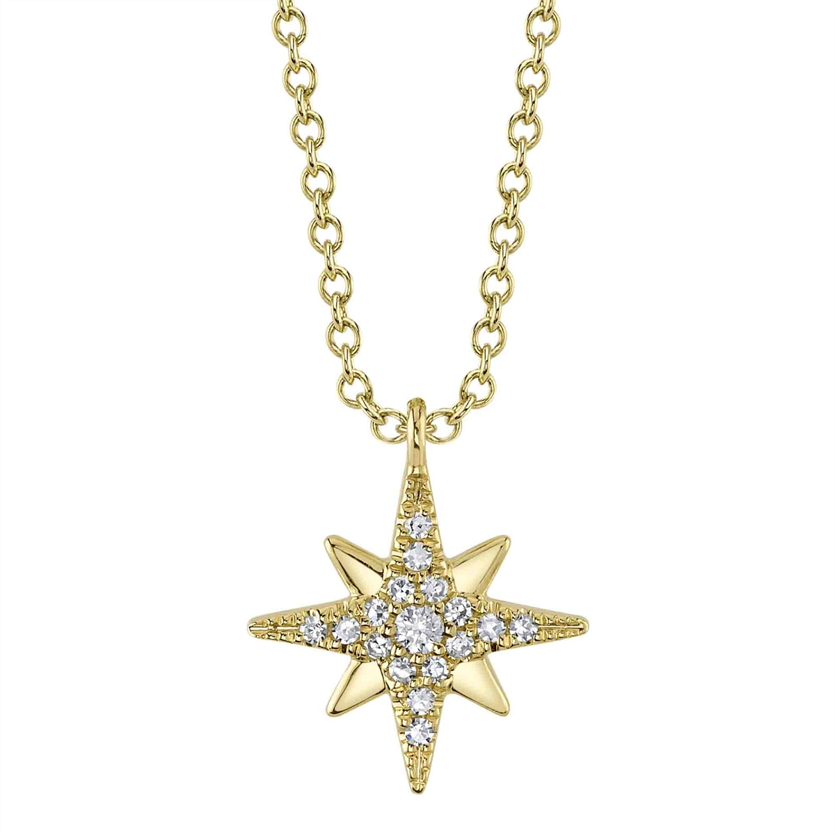 14K Yellow Gold Diamond Star Pendant Necklace