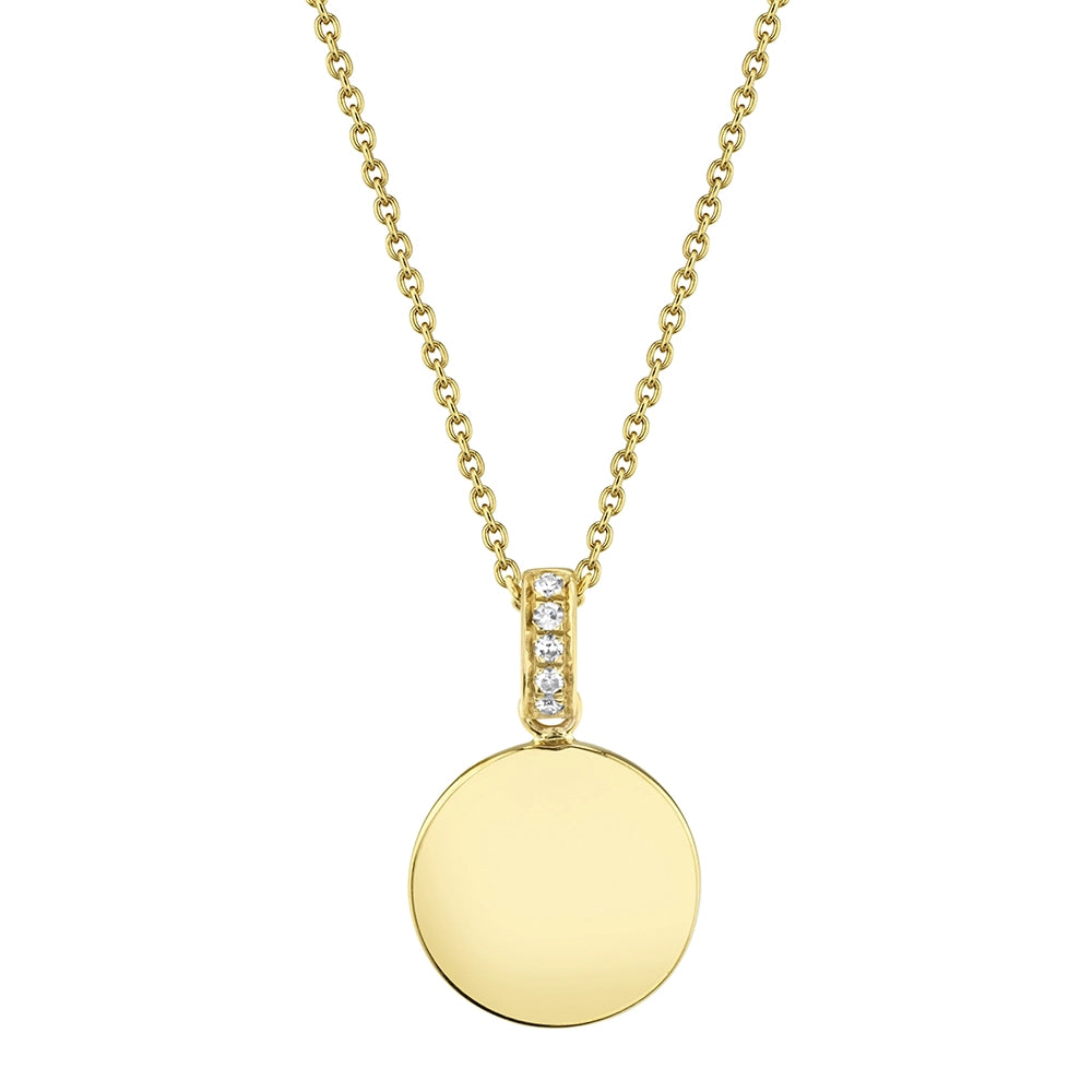 14K Yellow Gold Disc Pendant with Diamond Bail Necklace