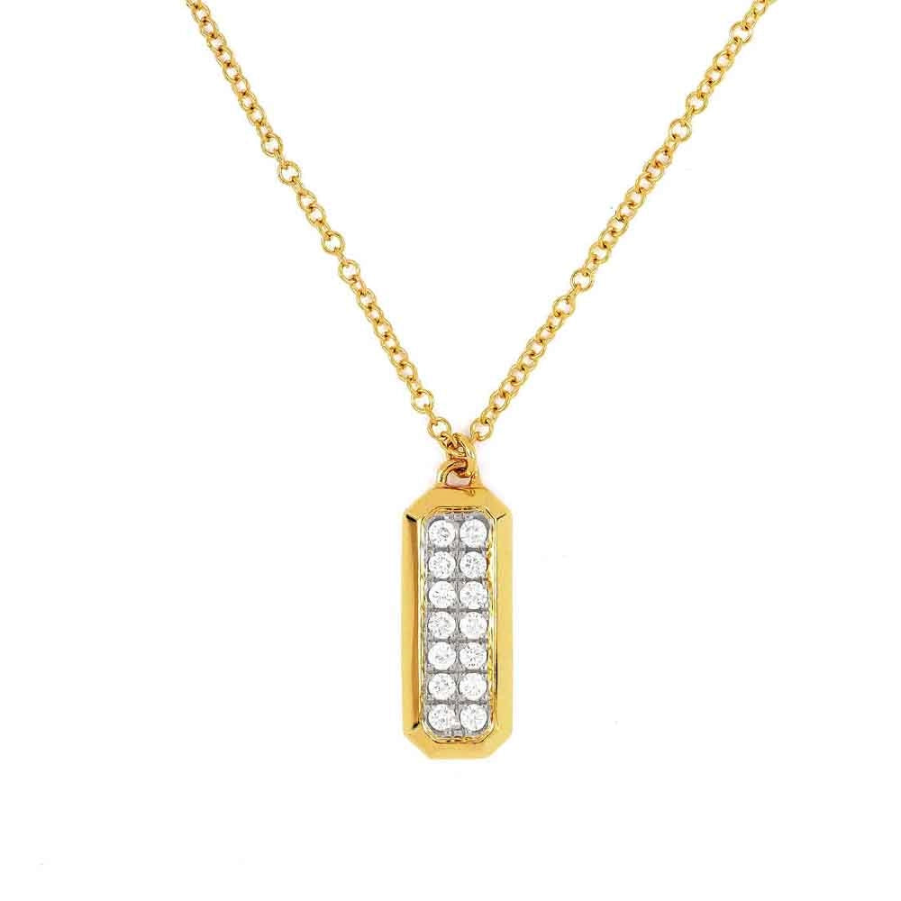 14K Yellow Gold Elongated Octagon with 14K White Gold Cluster Diamond Center Pendant Necklace