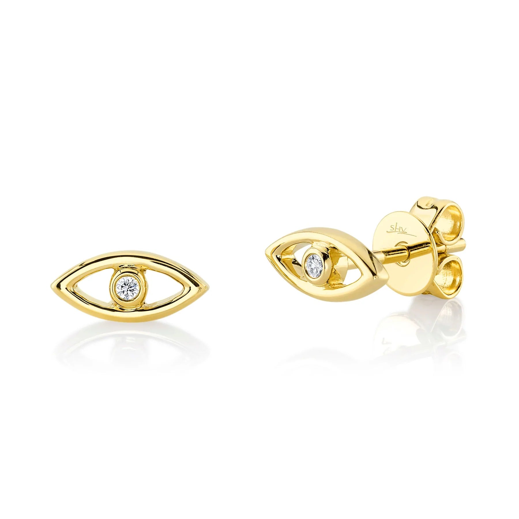 14K Yellow Gold Mini Evil Eye Bezel Stud Earrings