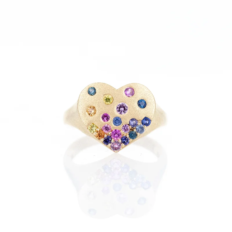 14K Yellow Gold Multi-Color Sapphire Heart Ring