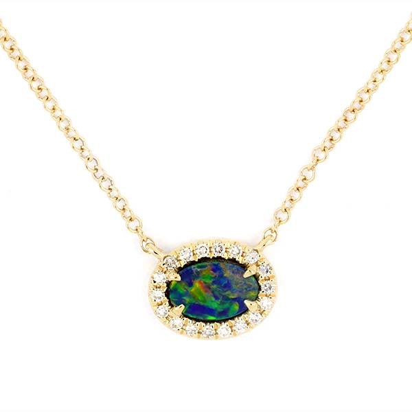 14K Yellow Gold Opal & Diamond Necklace