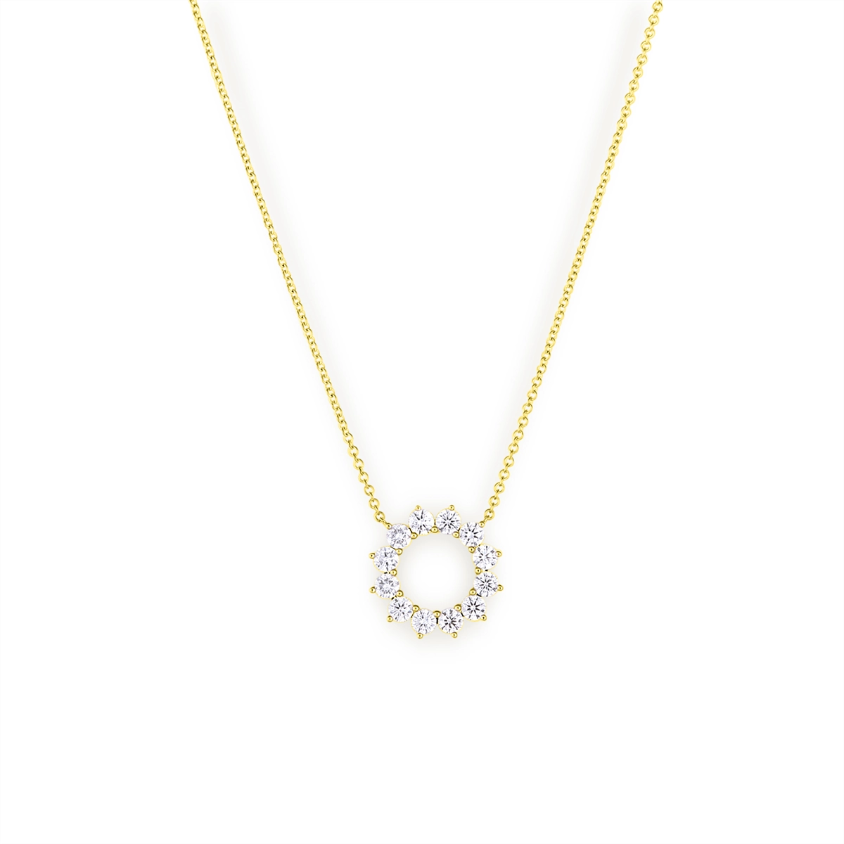 14K Yellow Gold Open Circle Diamond Pendant Necklace