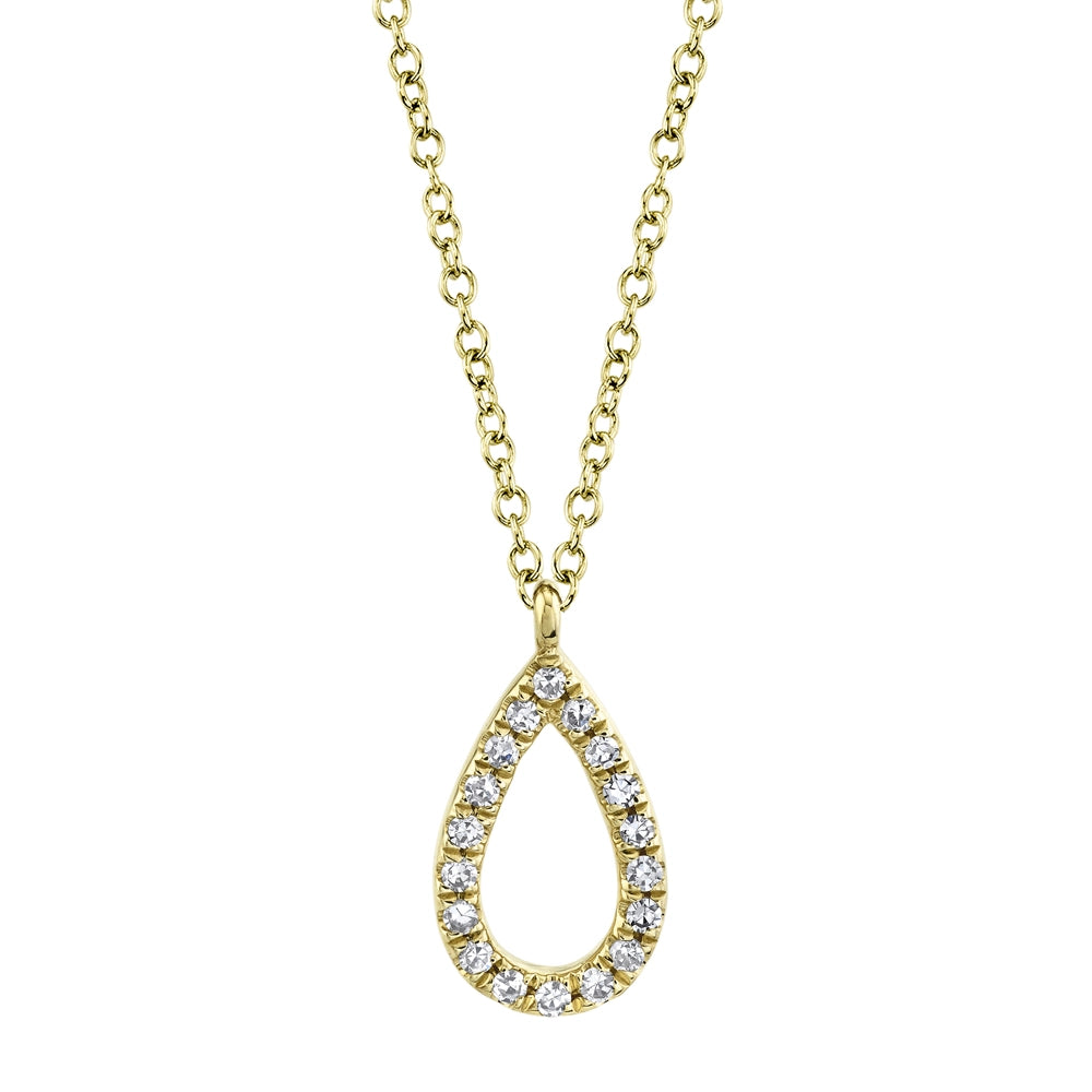 14K Yellow Gold Open Pear Shaped Diamond Pendant Necklace