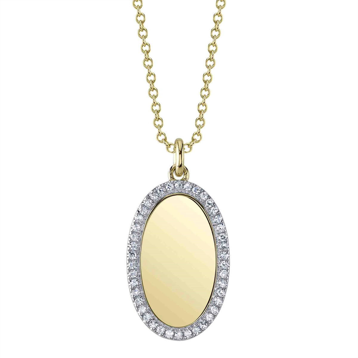 14K Yellow Gold Oval Diamond Halo Pendant Necklace