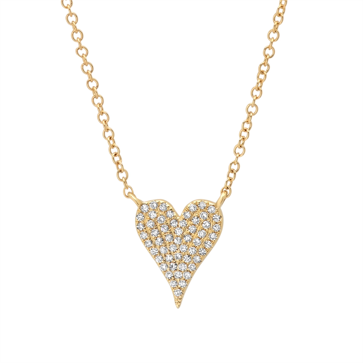 14K Yellow Gold Pave Diamond Heart Necklace, 15-18 inch