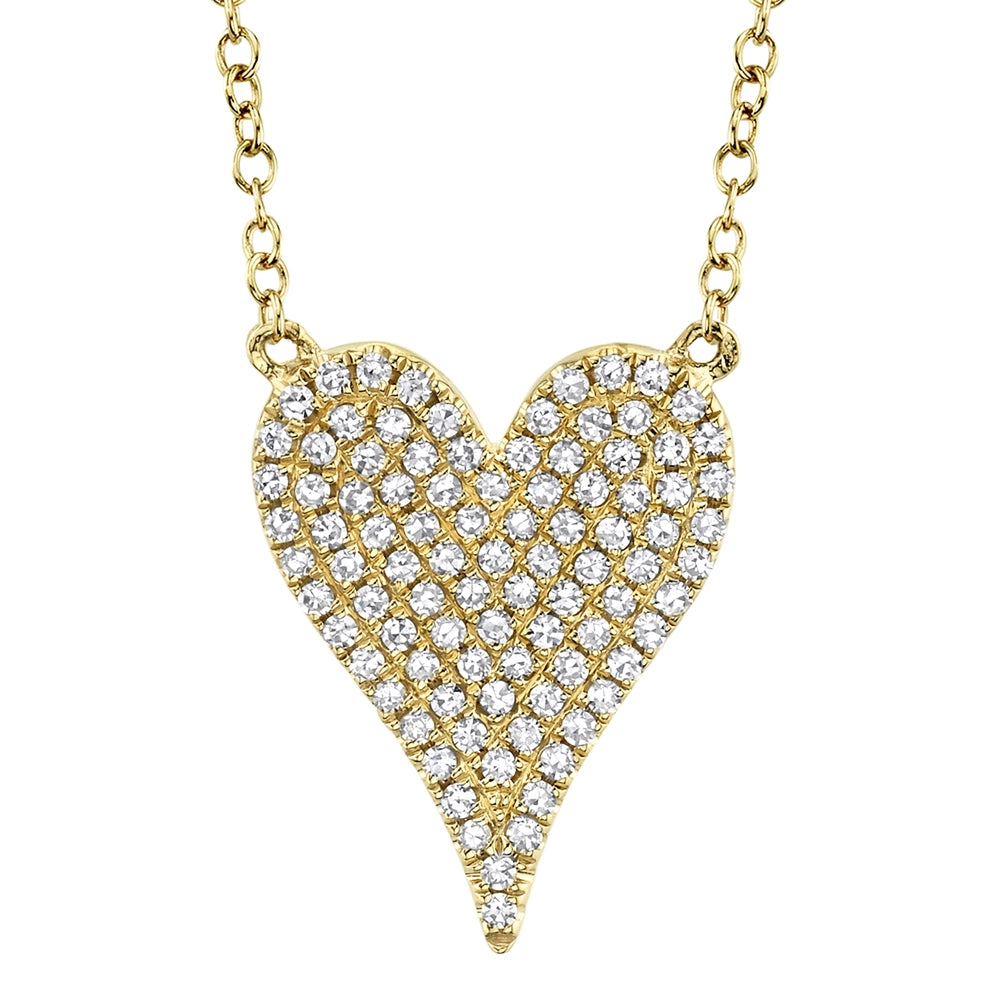 14K Yellow Gold Pave Diamond Heart Necklace