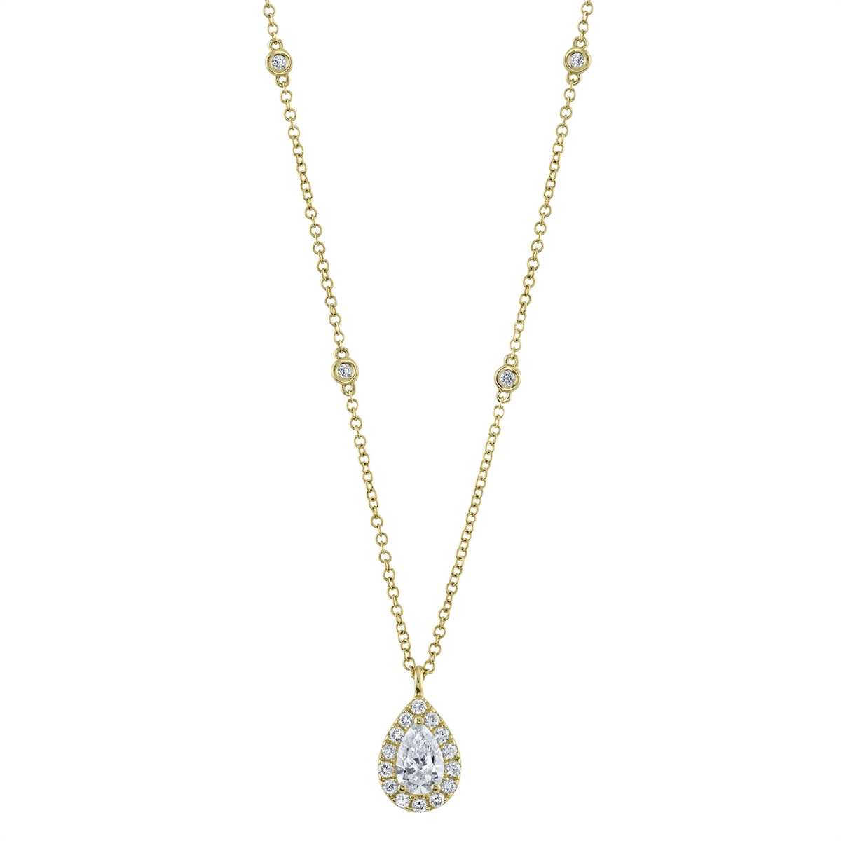 14K Yellow Gold Pear Diamond Pendant Station Necklace