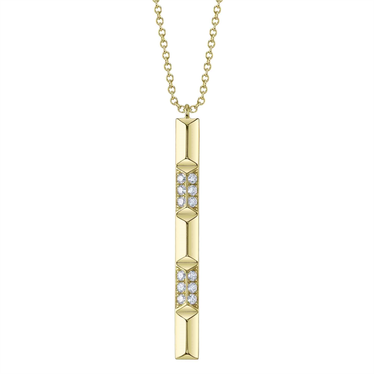 14K Yellow Gold Pyramid Geo and Diamond Drop Pendant Necklace