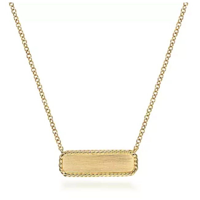 14K Yellow Gold Rectangular ID Pendant Necklace