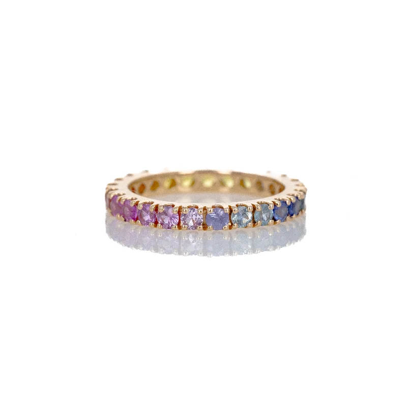 14K Yellow Gold Round Multi-Color Sapphire Eternity Band