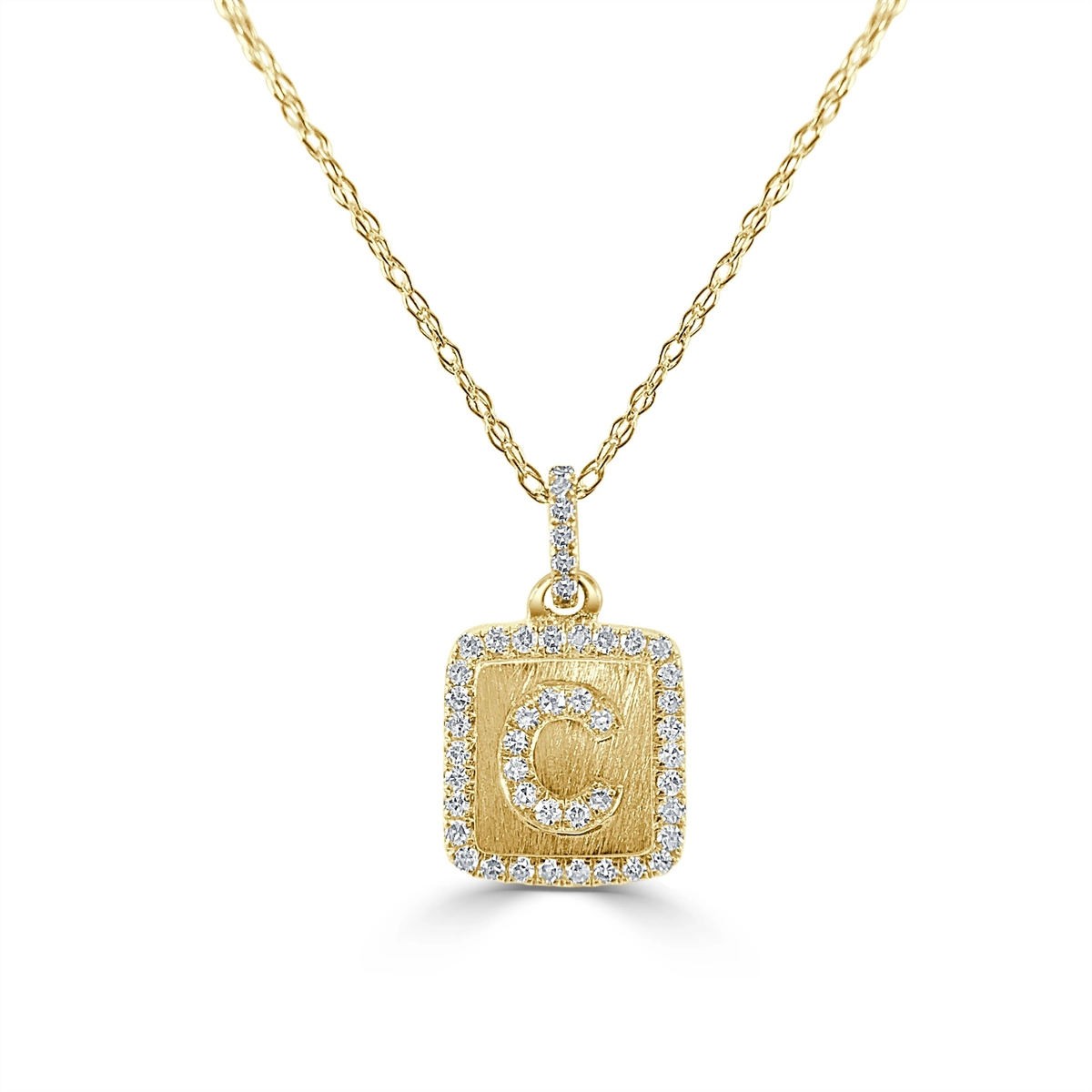 14K Yellow Gold Square Diamond Initial C Pendant Necklace