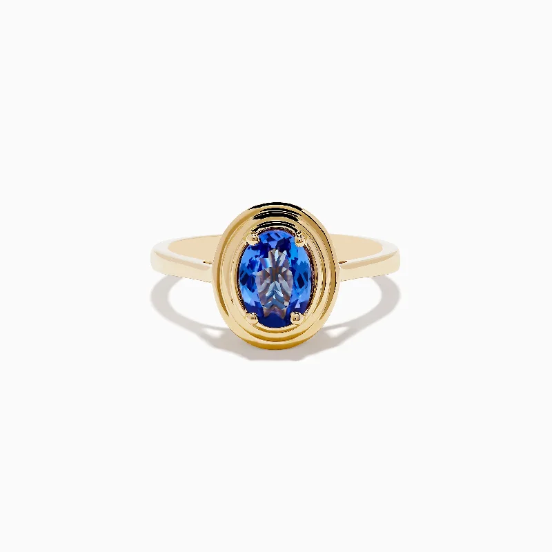 14K Yellow Gold Tanzanite Faux-Triple Bezel Ring