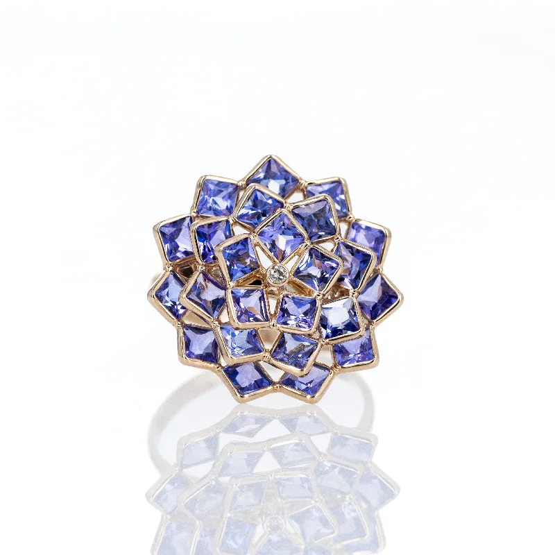 14K Yellow Gold Tanzanite Lotus Flower Ring