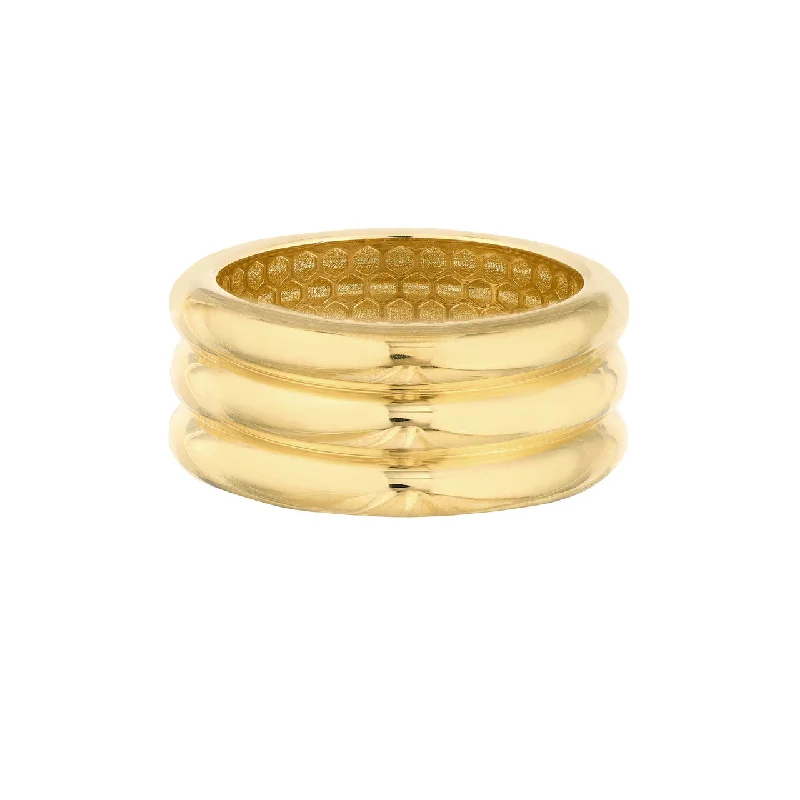 14K Yellow Gold Triple Ridge Band Ring