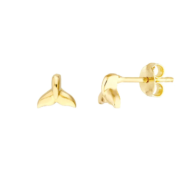 14K Yellow Gold Whale Tail Stud Earring