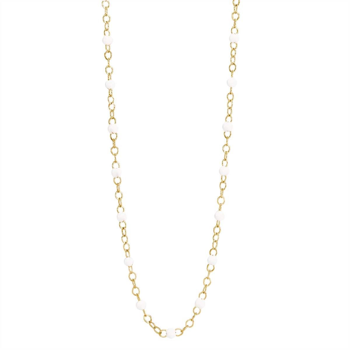 14K Yellow Gold White Enamel Bead on Piatto Chain Necklace 17-18 inch