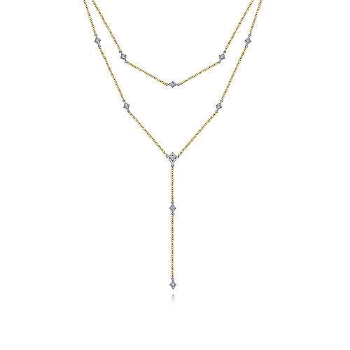 14K Yellow & White Gold Multi-layer Diamond Necklace