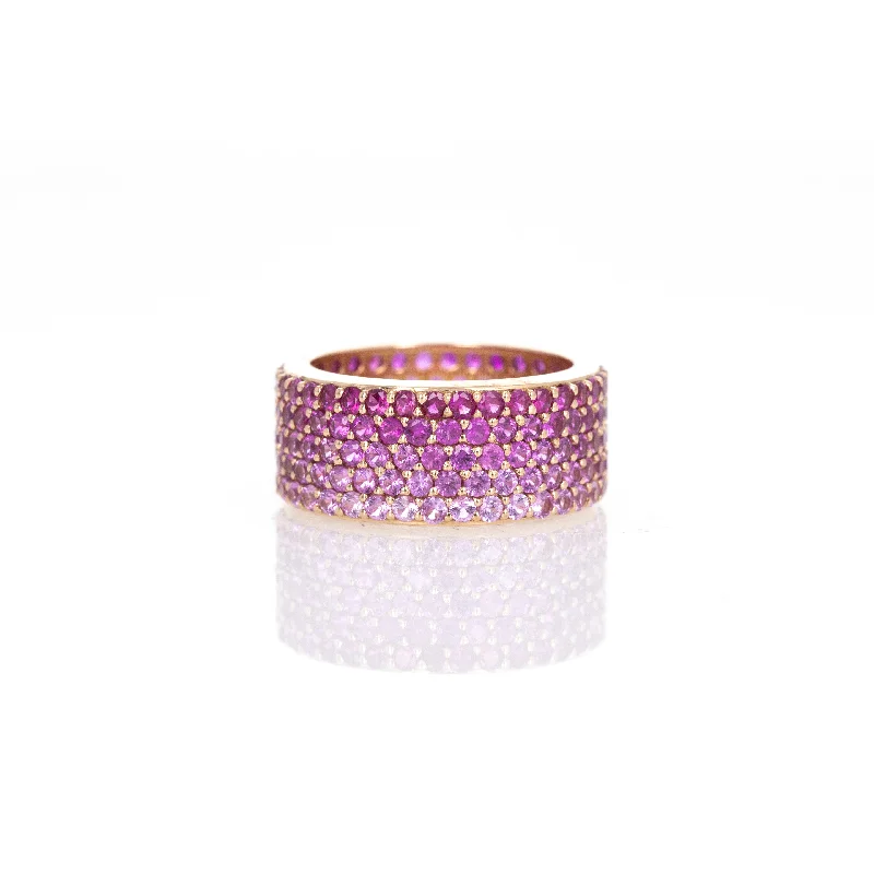 18K Rose Gold 4.80 Carat Pink Sapphire Ombre Pave Band