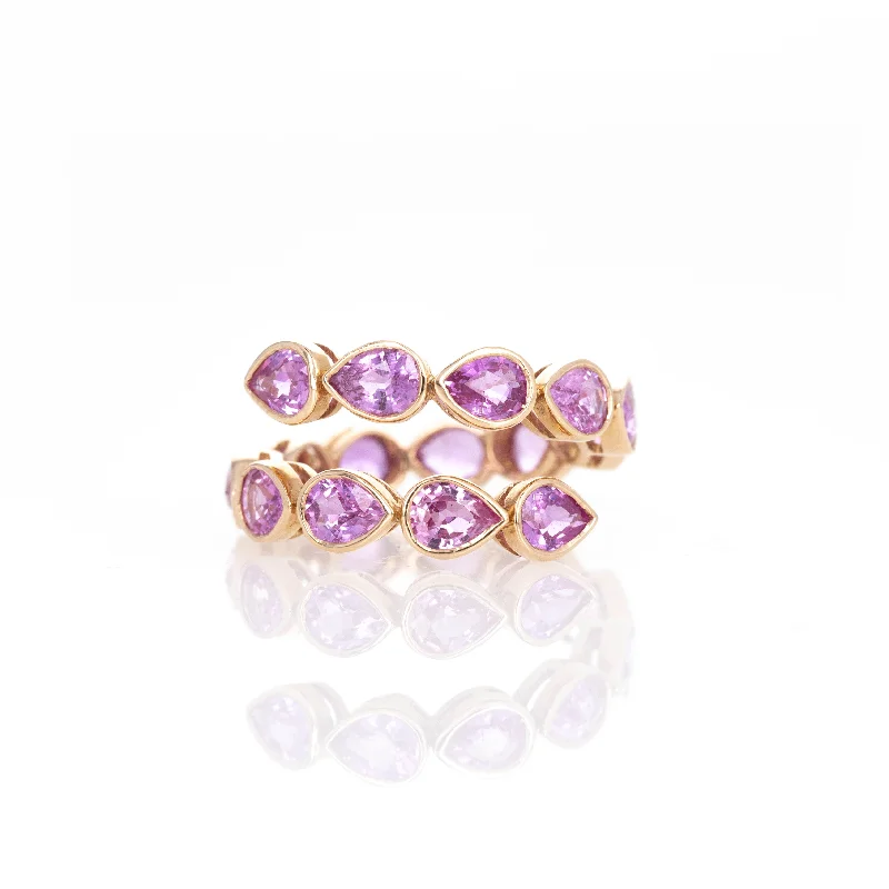 18K Rose Gold 5.38 Carat Pear Pink Sapphire Wrap Ring