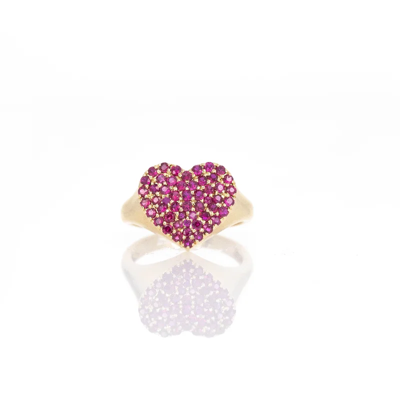 18K Yellow Gold Ruby Heart Pave Ring