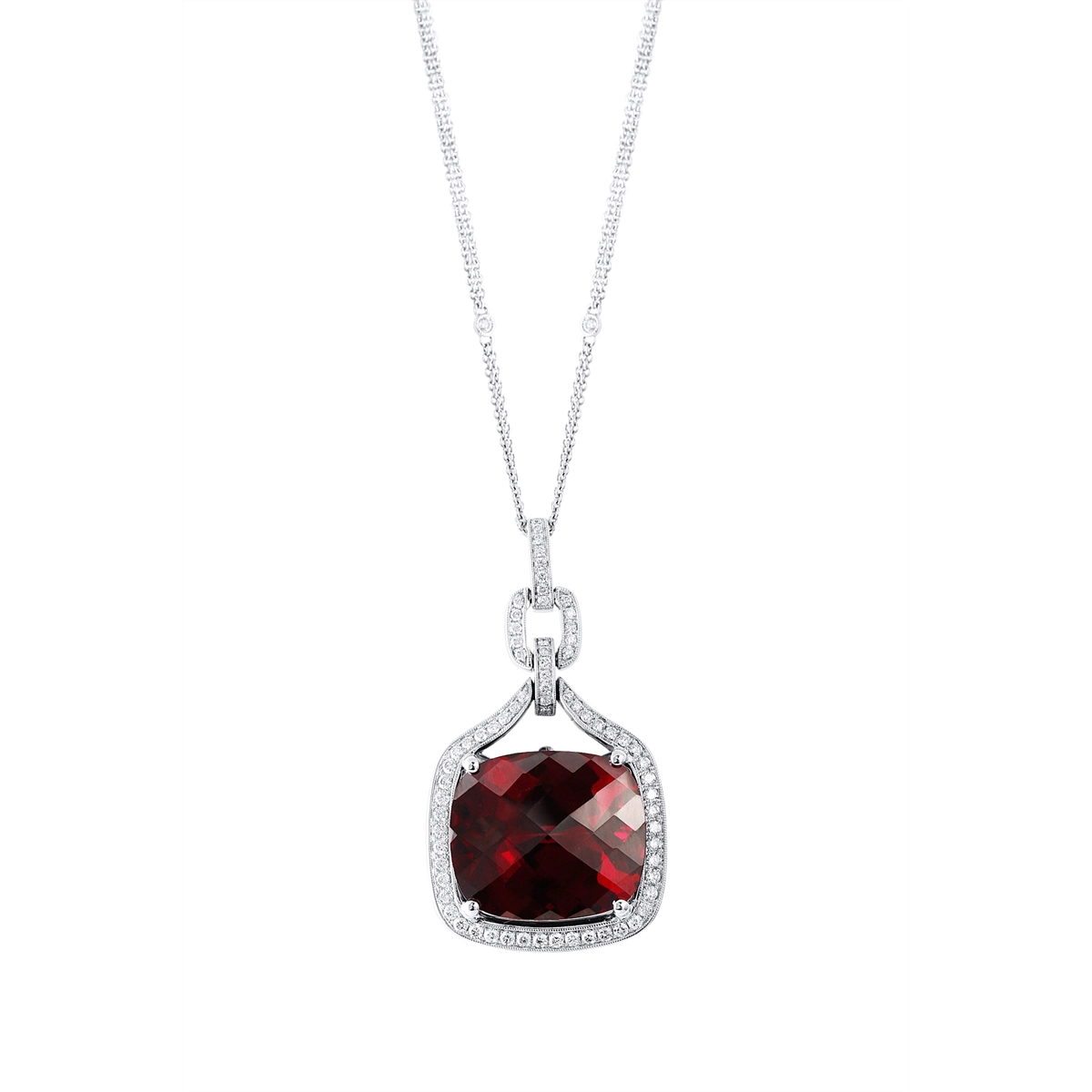 18K White Gold Rhodolite and Diamond Pendant Necklace