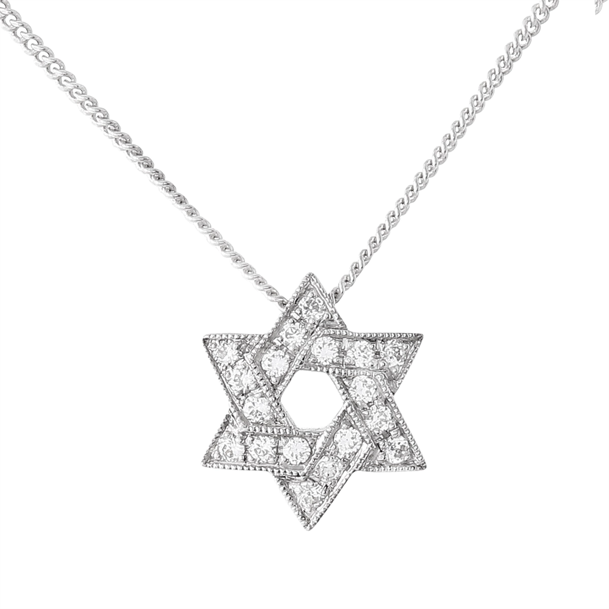 18K White Gold Star of David Diamond Pendant Necklace