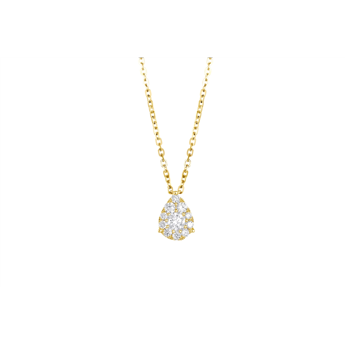 18K Yellow Gold Pear Design Diamond Pendant Necklace