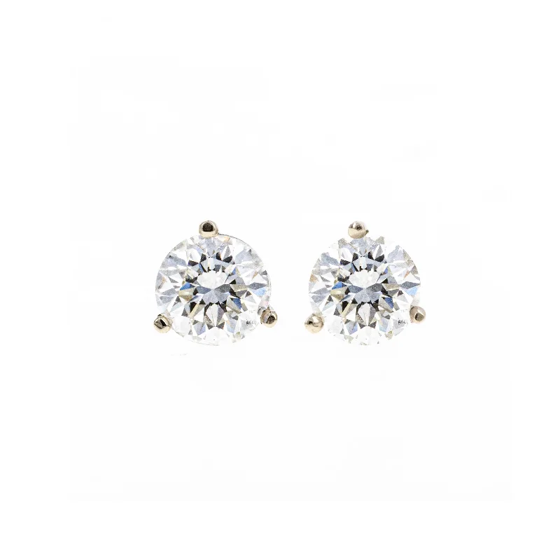 2.02 Carat Total Weight Round Brilliant Diamond Martini Stud Earrings in 14K White Gold GIA Certified