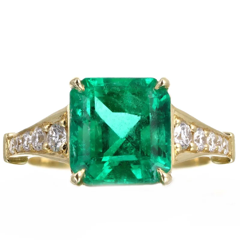 3.47 Carat Colombian Emerald & Diamond Ring in 18K Yellow Gold AGL Certified