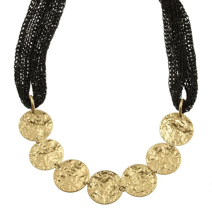 Black Mesh with Gold Disc Necklace