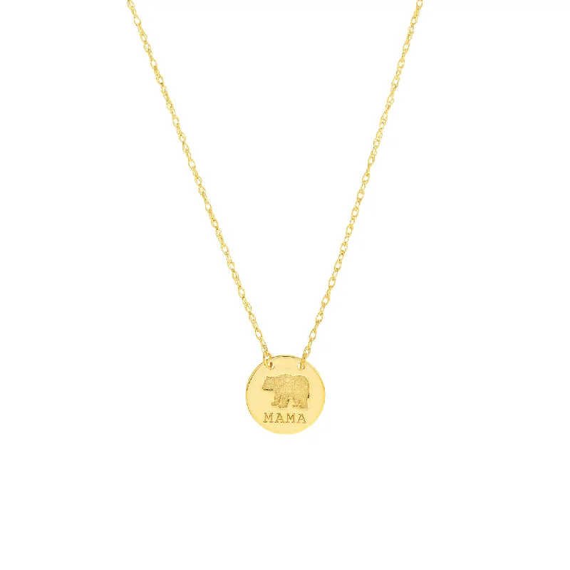 14K Yellow Gold ''Mama'' Bear Pendant Necklace