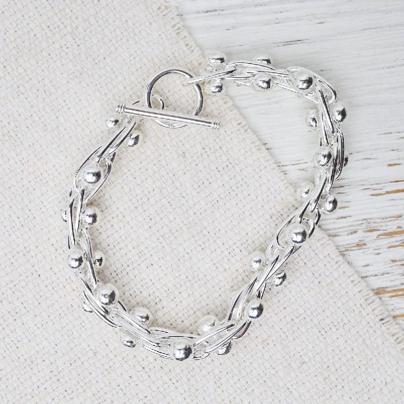 Shiny Sterling Silver Barbell Chain Bracelet