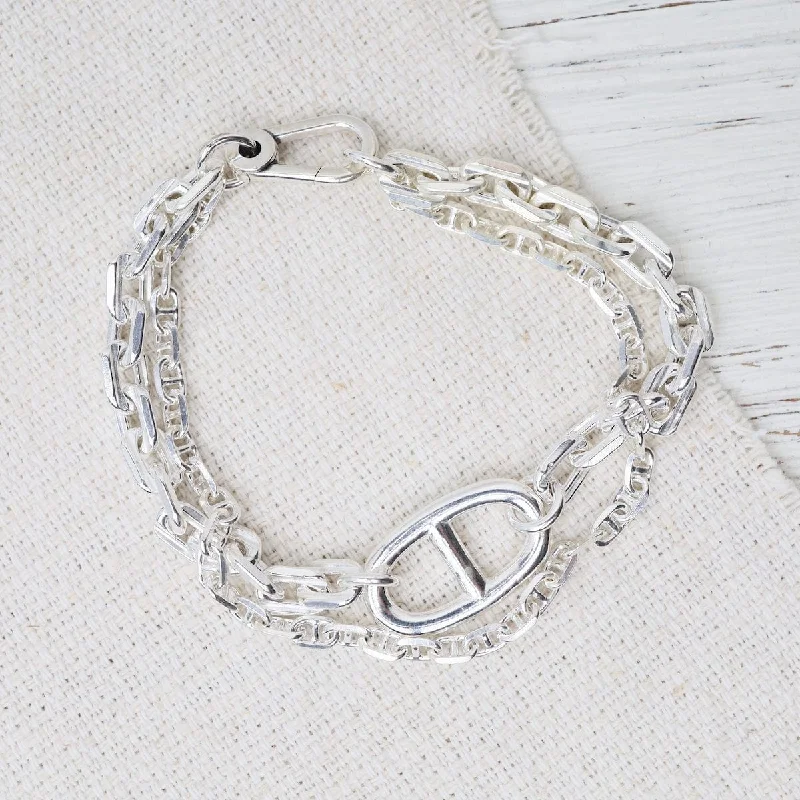 Sterling Silver Double Chain with Anchor Link Bracelet