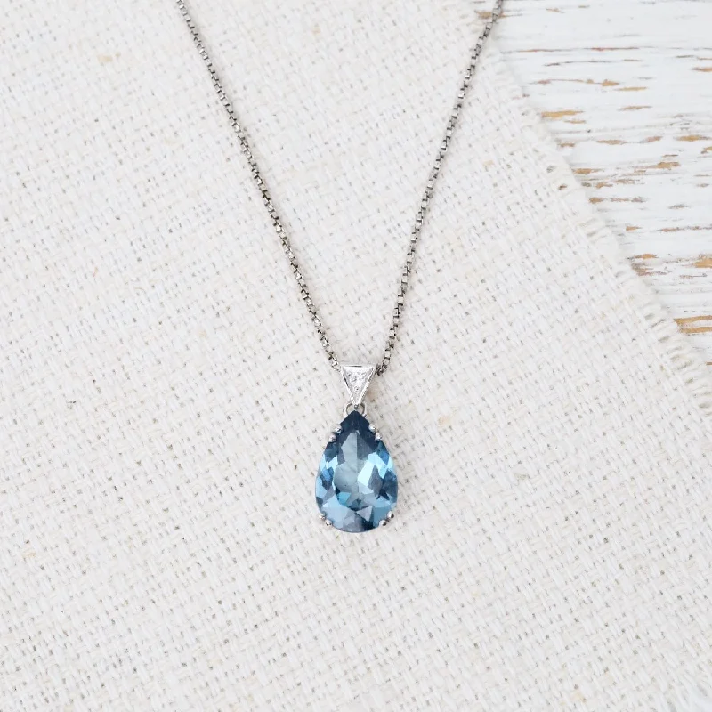 Pear London Blue Topaz Pendant Necklace