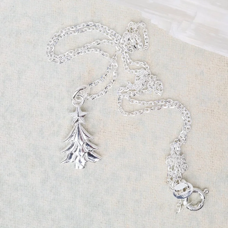 Sterling Silver Christmas Tree Pendant Necklace