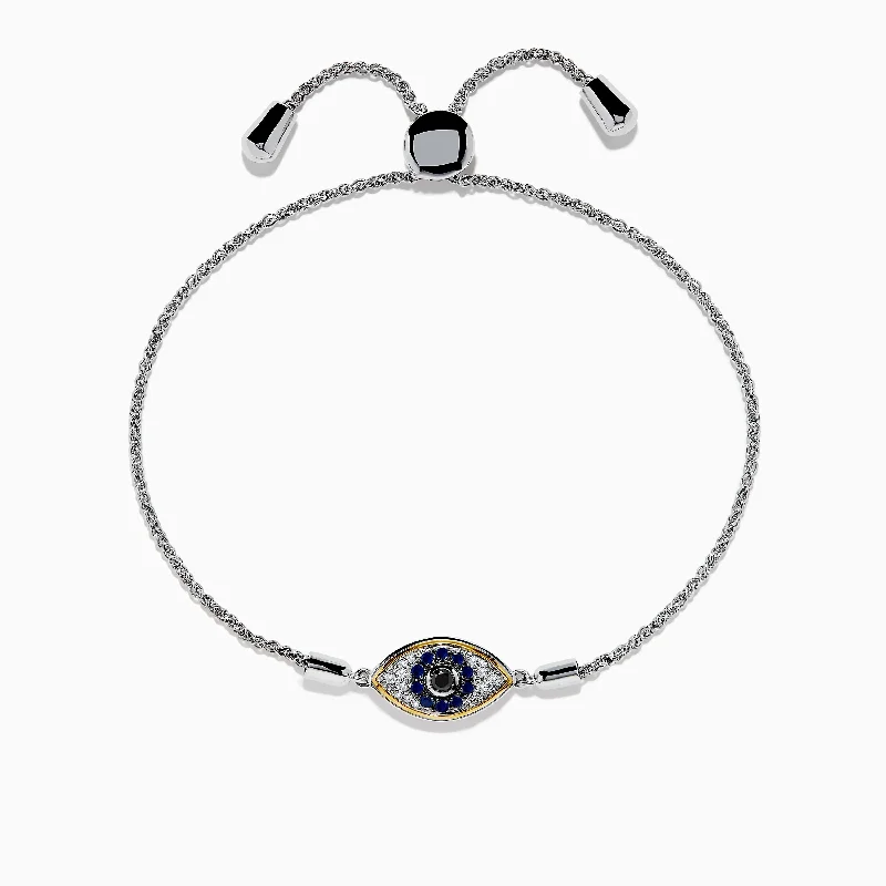 925 Sterling Silver Blue Sapphire and Diamond Evil Eye Bracelet